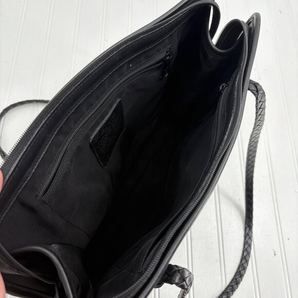 Brighton Large Black Nylon Leather Tote handbag Bag With Braided Handles - Picture 3 of 4